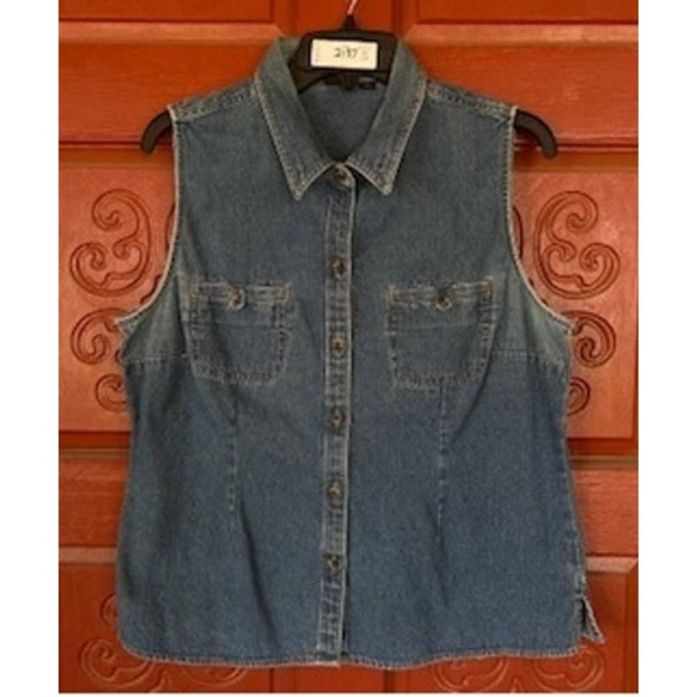 Sonoma Denim Vest Top Button Front Sleeveless Jean Tank‎ Blue Large
